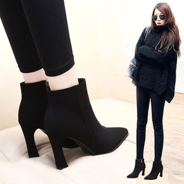 boots 2021 autumn and winter high heel thick pointed plus velvet suede women's, Black
boots 2021 autumn and winter high heel thick pointed plus velvet suede women's, Black