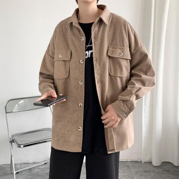 men's casual shirts hanbok retro thick woolen shirt, autumn and winter long-sleeved brown lapel loose harajuku couple suit, White;black
men's casual shirts hanbok retro thick woolen shirt, autumn and winter long-sleeved brown lapel loose harajuku couple suit, White;black