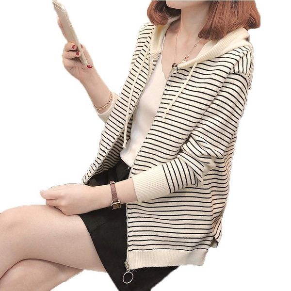 women's knits & tees fad autumn cardigans hooded korean style spring striped sweaters knitted slim female outwear short coat ladies, White
women's knits & tees fad autumn cardigans hooded korean style spring striped sweaters knitted slim female outwear short coat ladies, White