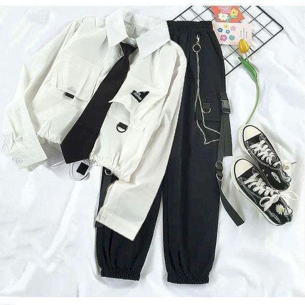 women's two piece pants style female loose tie shirt + high waist belt and small feet personality overalls two-piece suit costume cotto, White
women's two piece pants style female loose tie shirt + high waist belt and small feet personality overalls two-piece suit costume cotto, White