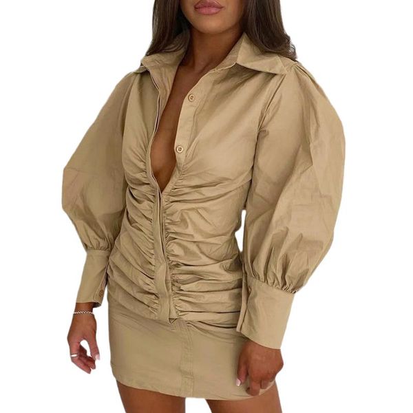 casual dresses summer ladies short shirt dress women temperament solid color puff long sleeve lapel single-breasted ruched slim skirt, Black;gray
casual dresses summer ladies short shirt dress women temperament solid color puff long sleeve lapel single-breasted ruched slim skirt, Black;gray