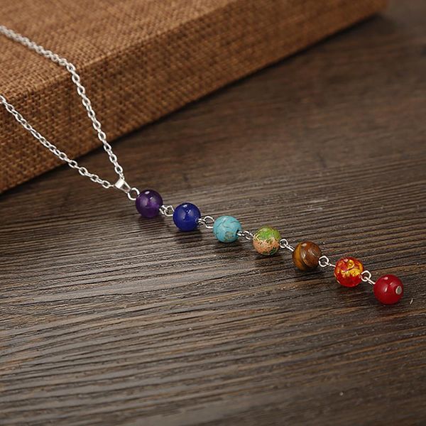 chains 7 chakra gem stone beads women yoga pendant necklace reiki healing balancing maxi necklaces bijoux femme jewelry, Silver 
chains 7 chakra gem stone beads women yoga pendant necklace reiki healing balancing maxi necklaces bijoux femme jewelry, Silver