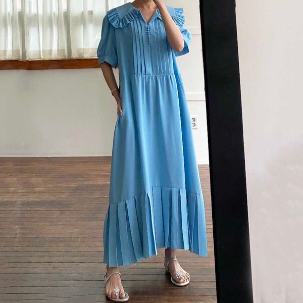 chic temperament patchwork loose blue short sleeve pleated dress women peter pan collar fungus summer vestido mujer retro doll 210610, Black;gray
chic temperament patchwork loose blue short sleeve pleated dress women peter pan collar fungus summer vestido mujer retro doll 210610, Black;gray