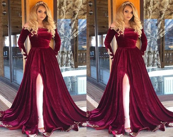 graceful designer burgundy velvet high slit prom homecoming dresses off the shoulder long sleeves gold lace bridesmaid party cocktail pagean, Black
graceful designer burgundy velvet high slit prom homecoming dresses off the shoulder long sleeves gold lace bridesmaid party cocktail pagean, Black