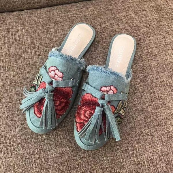 slippers enplei spring summer round toe embroidery flowers flat blue jeans denim fringe tassel loafers mules puntufa beach shoes, Black
slippers enplei spring summer round toe embroidery flowers flat blue jeans denim fringe tassel loafers mules puntufa beach shoes, Black