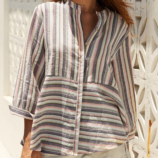 women's blouses & shirts chic striped 3/4 sleeve button down casual blouse women fashion loose shirt plus size, White
women's blouses & shirts chic striped 3/4 sleeve button down casual blouse women fashion loose shirt plus size, White
