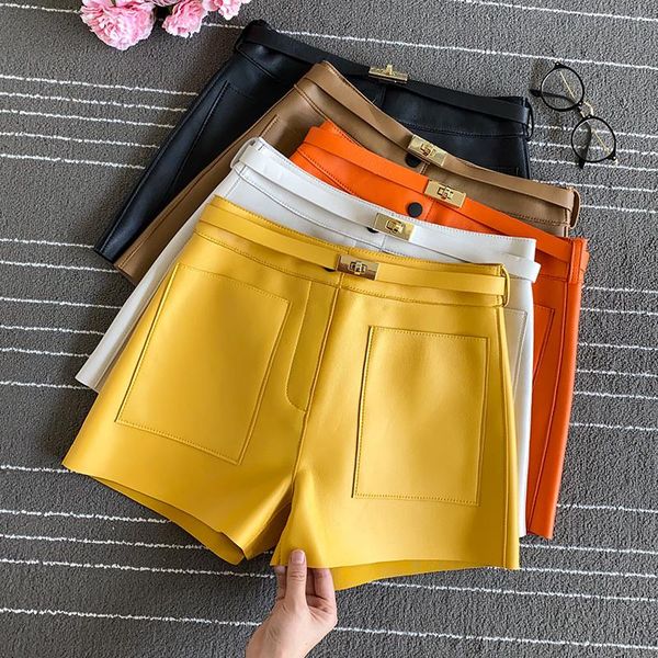 women's shorts high chic quality sheepskin high-rise leather pants fashion women real short c440, White;black
women's shorts high chic quality sheepskin high-rise leather pants fashion women real short c440, White;black