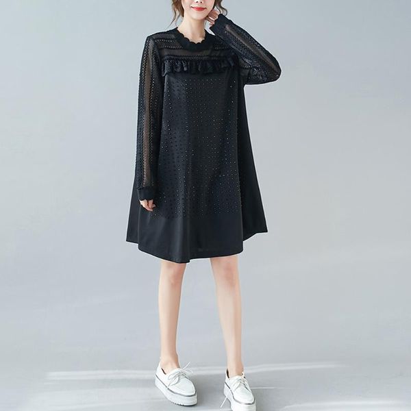 casual dresses plus size women's clothing 2021 autumn lace stitching loose o-neck rivet diamonds dress black vestidos femme, Black;gray
casual dresses plus size women's clothing 2021 autumn lace stitching loose o-neck rivet diamonds dress black vestidos femme, Black;gray