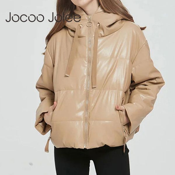 women thick warm pu faux leather winter padded coat korean cute zipper hooded jackets loose outwear parka 210428, Black
women thick warm pu faux leather winter padded coat korean cute zipper hooded jackets loose outwear parka 210428, Black