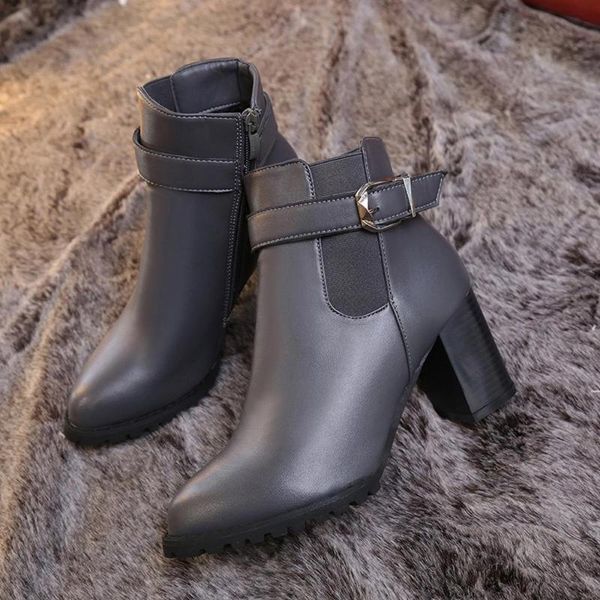 boots fashion women autumn winter short heel shoes ankle, Black