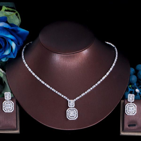 earrings & necklace threegraces geometric square shiny cubic zirconia crystal fashion jewelry set for women party gift tz651, Silver
earrings & necklace threegraces geometric square shiny cubic zirconia crystal fashion jewelry set for women party gift tz651, Silver