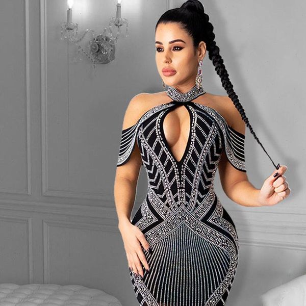 women dress rhinestone club dresses for off shoulder halter hollow out elegant bandage celebrity bodycon mini party, Black;gray
women dress rhinestone club dresses for off shoulder halter hollow out elegant bandage celebrity bodycon mini party, Black;gray