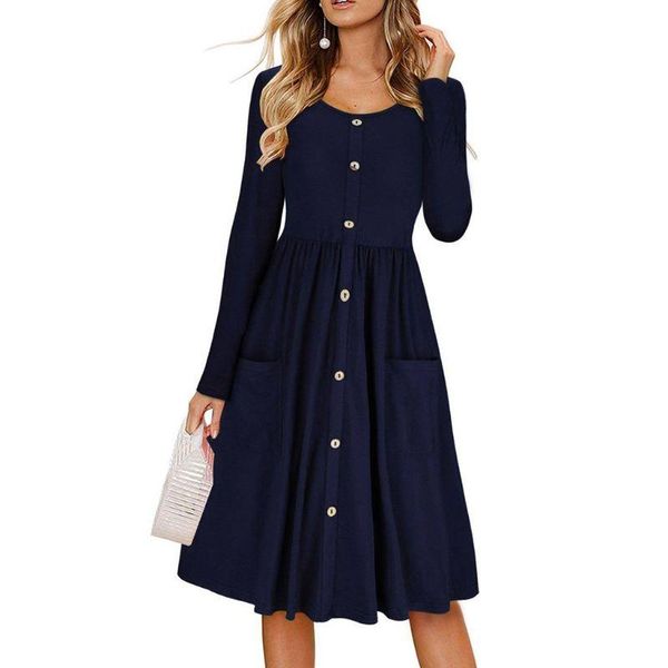 womens autumn long sleeves round neck solid color midi length swing dress ruched pleated high waist button down a-line with bx0a casual dres, Black;gray
womens autumn long sleeves round neck solid color midi length swing dress ruched pleated high waist button down a-line with bx0a casual dres, Black;gray