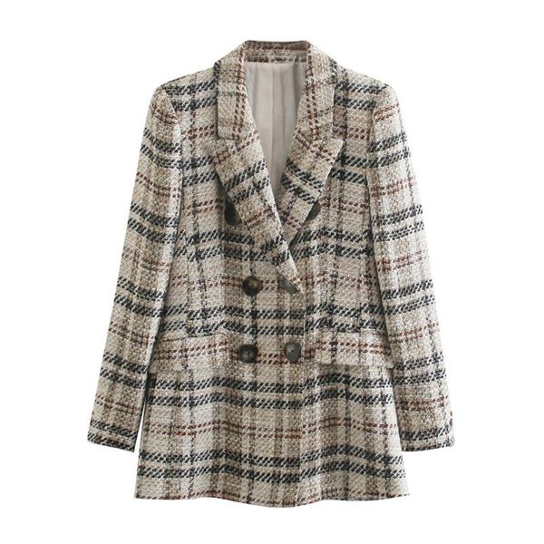 british style autumn women's double-breasted retro plaid suit jacket for women suits & blazers, White;black
british style autumn women's double-breasted retro plaid suit jacket for women suits & blazers, White;black