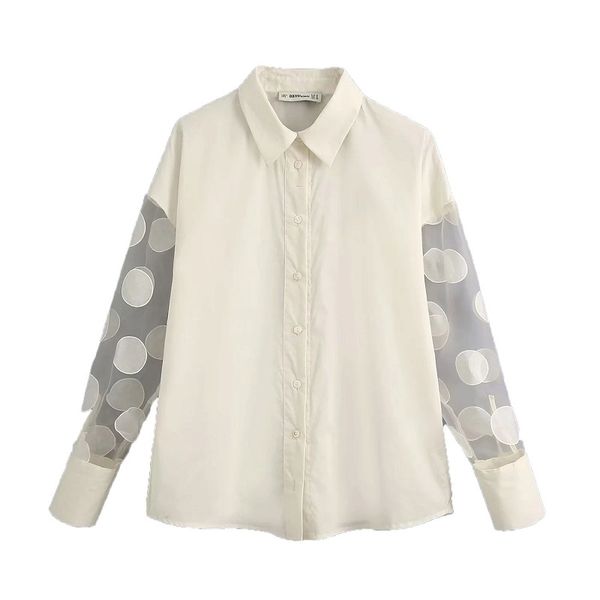 women fashion polka dot patchwork blouses vintage elegant see through sleeve office wear shirts female chic 210520, White
women fashion polka dot patchwork blouses vintage elegant see through sleeve office wear shirts female chic 210520, White