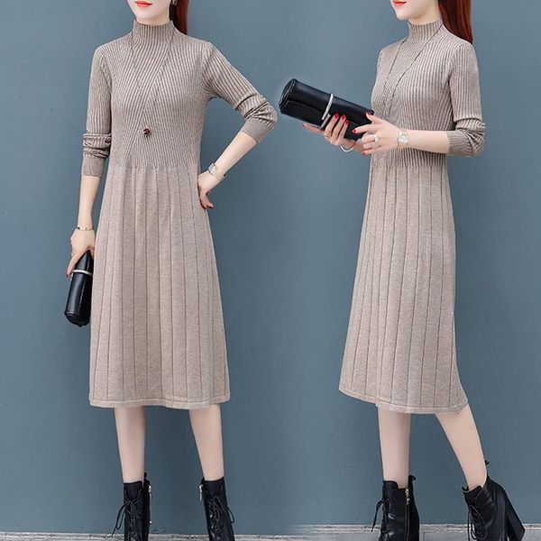casual dresses #1007 warm knitted dress women winter elegant turtleneck sweater slim long sleeved korean knee length, Black;gray
casual dresses #1007 warm knitted dress women winter elegant turtleneck sweater slim long sleeved korean knee length, Black;gray