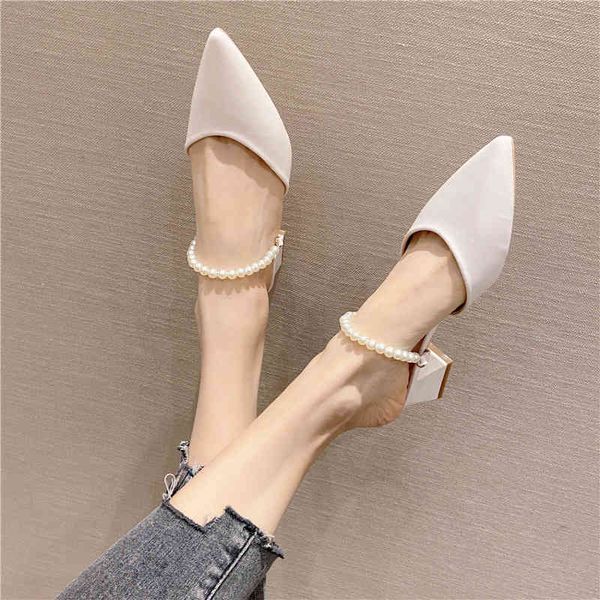 slippers pointed half baotou back empty sandals women's summer middle heel pearl fairy slippers wear french single shoes with thick vo2, Black
slippers pointed half baotou back empty sandals women's summer middle heel pearl fairy slippers wear french single shoes with thick vo2, Black