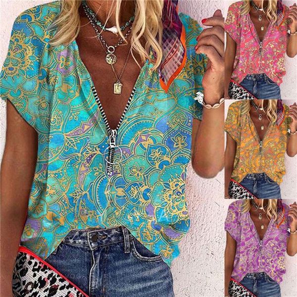 women's blouses & shirts vintage zipper blouse summer retro print v-neck short sleeve loose shirt ladies casual, White
women's blouses & shirts vintage zipper blouse summer retro print v-neck short sleeve loose shirt ladies casual, White