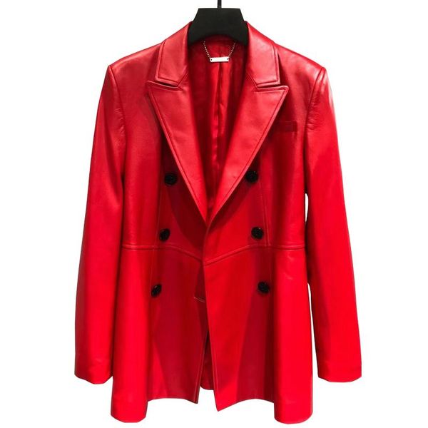 women's leather & faux women genuine jacket red color ladies high street real suit coat, Black
women's leather & faux women genuine jacket red color ladies high street real suit coat, Black