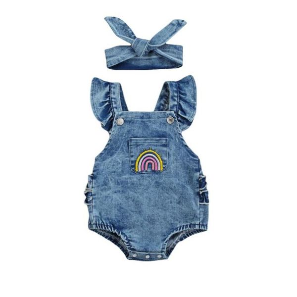 clothing sets breathable baby girls outfit infant summer romper rainbow embroidery sleeve lace decoration denim headwear set 0-18m, White
clothing sets breathable baby girls outfit infant summer romper rainbow embroidery sleeve lace decoration denim headwear set 0-18m, White