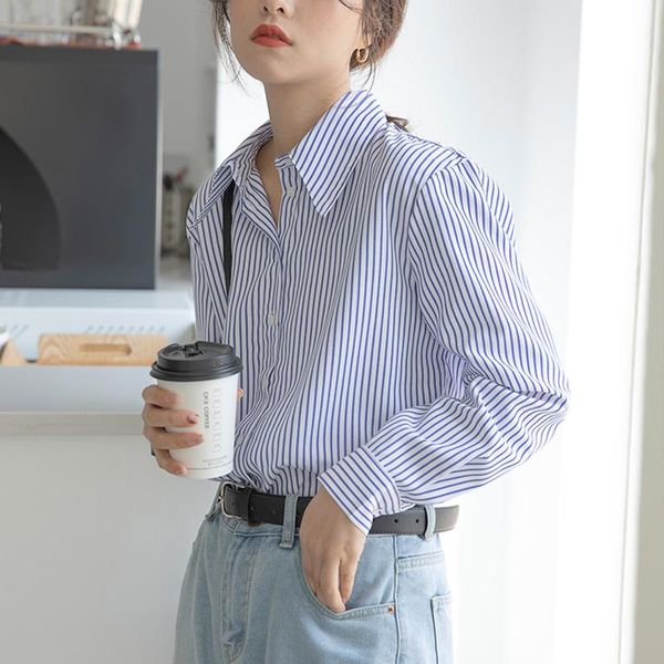 women's blouses & shirts alien kitty 2021 retro spring elegant women casual blue striped female loose long sleeve blusas office lady, White
women's blouses & shirts alien kitty 2021 retro spring elegant women casual blue striped female loose long sleeve blusas office lady, White