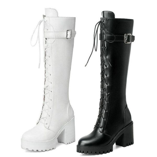 boots spring autumn lacing knee high women fashion white square heel long woman pu leather shoes winter large size 43, Black
boots spring autumn lacing knee high women fashion white square heel long woman pu leather shoes winter large size 43, Black