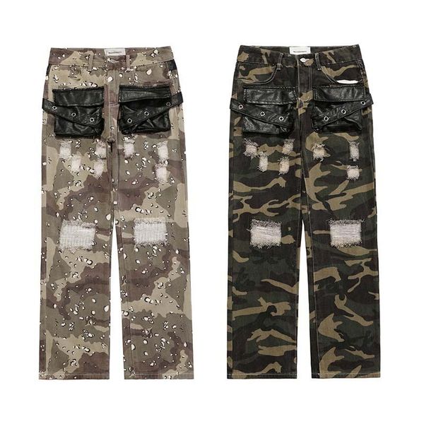 men's pants hip hop apparel high street retro autumn desert camouflage seamless frayed stitching slim pu leather pocket casual, Black
men's pants hip hop apparel high street retro autumn desert camouflage seamless frayed stitching slim pu leather pocket casual, Black