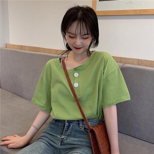 preppy style loose o-neck button tees casual short sleeve ladies summer fashion t-shirts women's clothing solid 2021 t-shirt, White
preppy style loose o-neck button tees casual short sleeve ladies summer fashion t-shirts women's clothing solid 2021 t-shirt, White