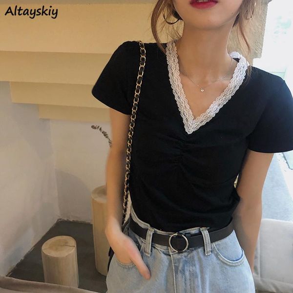 women's t-shirt short sleeve women ulzzang all-match chic lace patchwork simple vintage elegant college black retro, White
women's t-shirt short sleeve women ulzzang all-match chic lace patchwork simple vintage elegant college black retro, White