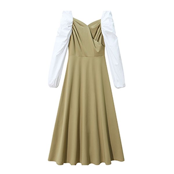 black green v-neck long sleeve empire a-line midi dress autumn elegant patchwork d3010 210514, Black;gray
black green v-neck long sleeve empire a-line midi dress autumn elegant patchwork d3010 210514, Black;gray