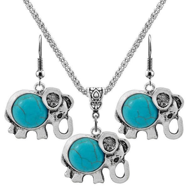 women's little elephant tibetan silver turquoise bracelet earrings necklace set dmtqs019 fashion gift national style women diy jewelry, Black
women's little elephant tibetan silver turquoise bracelet earrings necklace set dmtqs019 fashion gift national style women diy jewelry, Black
