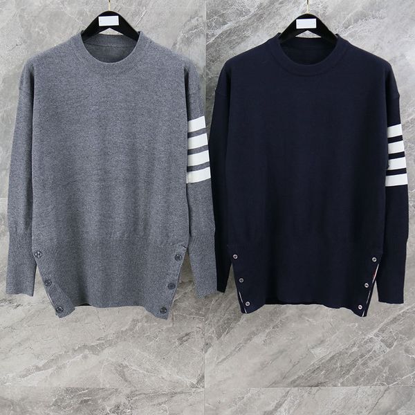 2019 autumn new british style tb four bar wool round neck pullover medium long loose men's sweater, White
2019 autumn new british style tb four bar wool round neck pullover medium long loose men's sweater, White