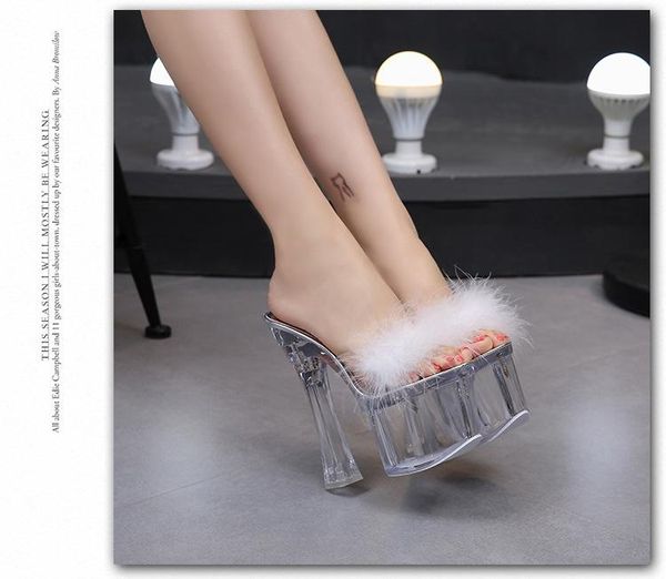 women summer sandals shoes transparent fur waterproof ladies high-heels platform slippers female, Black
women summer sandals shoes transparent fur waterproof ladies high-heels platform slippers female, Black