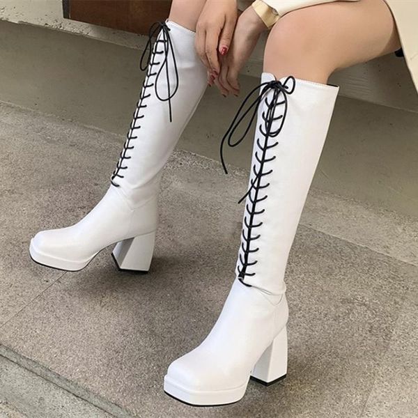 boots solid square toe lace up women knee high 9 cm around chunky heel winter fashion shoes, Black
boots solid square toe lace up women knee high 9 cm around chunky heel winter fashion shoes, Black