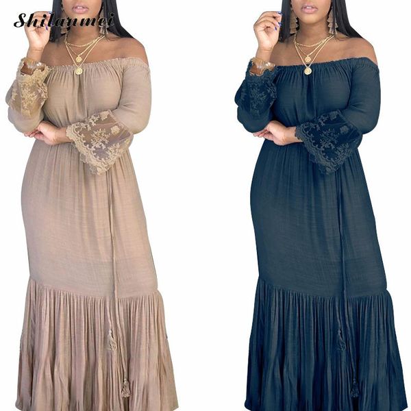 casual dresses maxi long dress 2021 autumn women sext slash neck sleeve lace vintage solid off shoulder vestidos plus size, Black;gray
casual dresses maxi long dress 2021 autumn women sext slash neck sleeve lace vintage solid off shoulder vestidos plus size, Black;gray