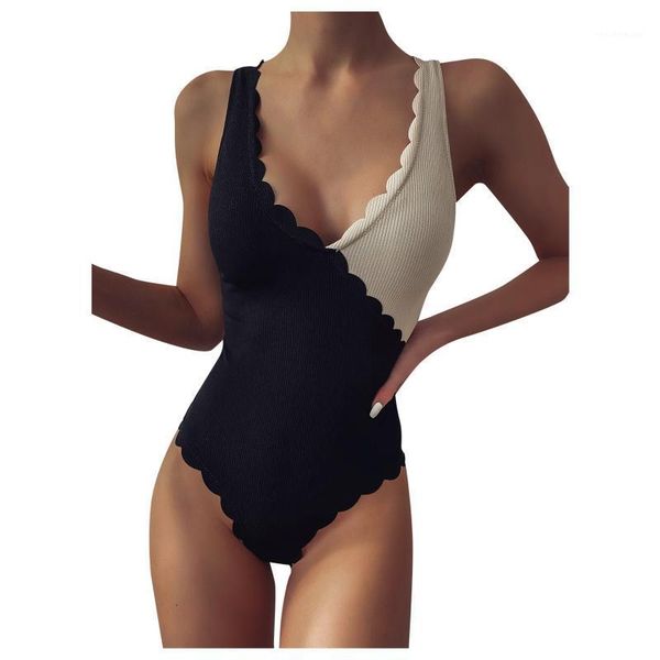 women's swimwear 2021 color-patching deep v-neck swim bodysuit swimsuit women 2 pieces high waist bottom bañadores, White;black
women's swimwear 2021 color-patching deep v-neck swim bodysuit swimsuit women 2 pieces high waist bottom bañadores, White;black