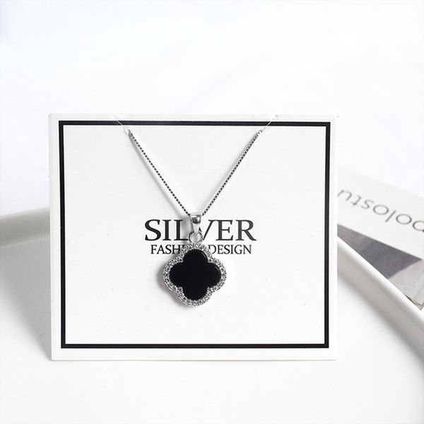 authentic 100% 925 sterling silver black & red four leaf clover pendant necklaces for fashion women wedding engagement j