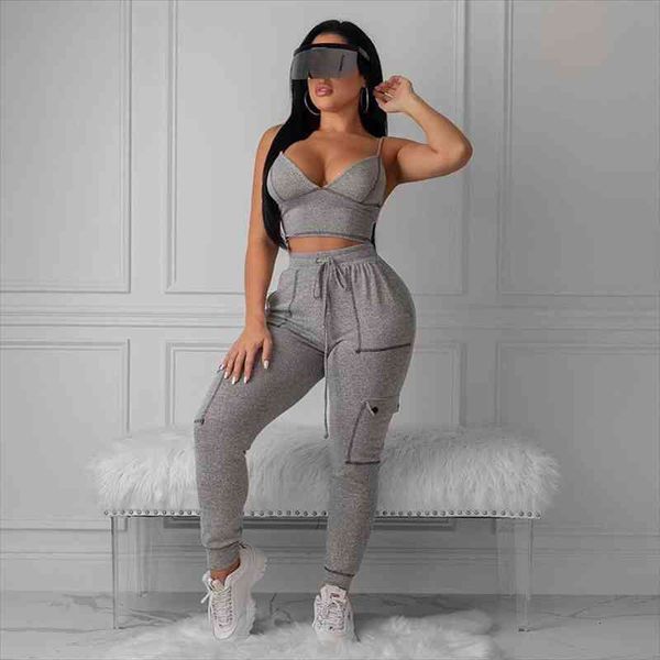 women 2 piece set sports suit sleeveless v-neck bra crop high waist pants workout clothes summer autumn fitness, Gray
women 2 piece set sports suit sleeveless v-neck bra crop high waist pants workout clothes summer autumn fitness, Gray