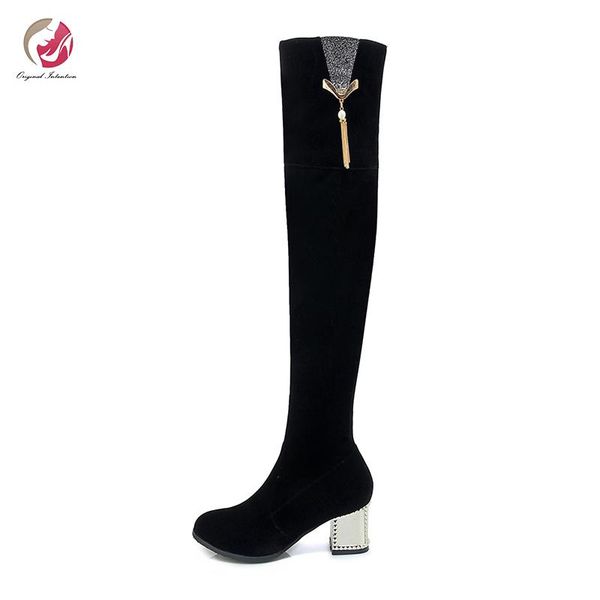 boots original intention thigh high woman over the knee chunky heels round toe metal shoes plus size, Black
boots original intention thigh high woman over the knee chunky heels round toe metal shoes plus size, Black