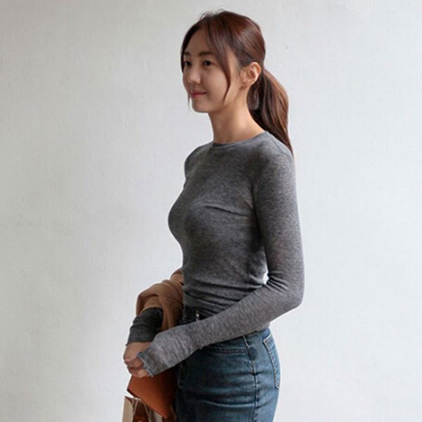 plain t shirt women cotton elastic basic t-shirts female casual long sleeve thin t-shirt see through, White
plain t shirt women cotton elastic basic t-shirts female casual long sleeve thin t-shirt see through, White