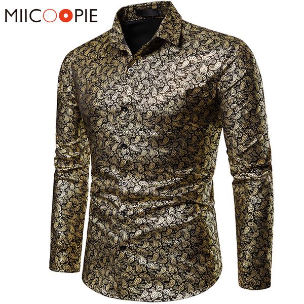 new gold bronzing social shirts men dress slim fit 2019 brand long sleeve night club wear floral shirt for men streetwear, White;black
new gold bronzing social shirts men dress slim fit 2019 brand long sleeve night club wear floral shirt for men streetwear, White;black