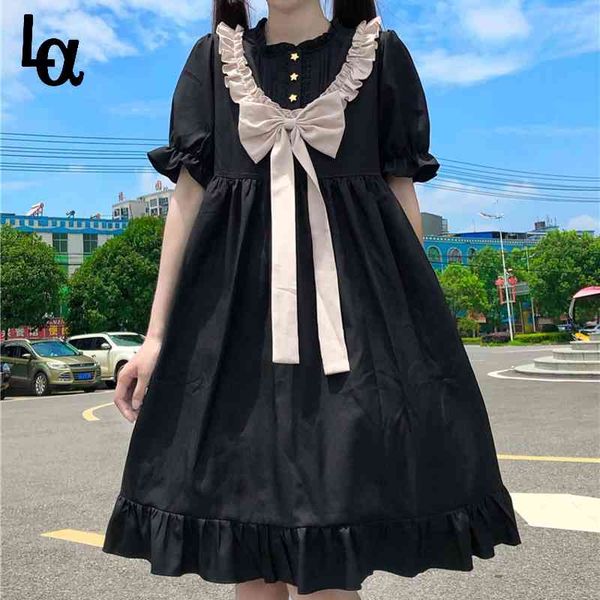 women summer black bow short sleeve cute dress 2121 japanese harajuku kawaii preppy style fairy vestidos for girl 210519, Black;gray
women summer black bow short sleeve cute dress 2121 japanese harajuku kawaii preppy style fairy vestidos for girl 210519, Black;gray