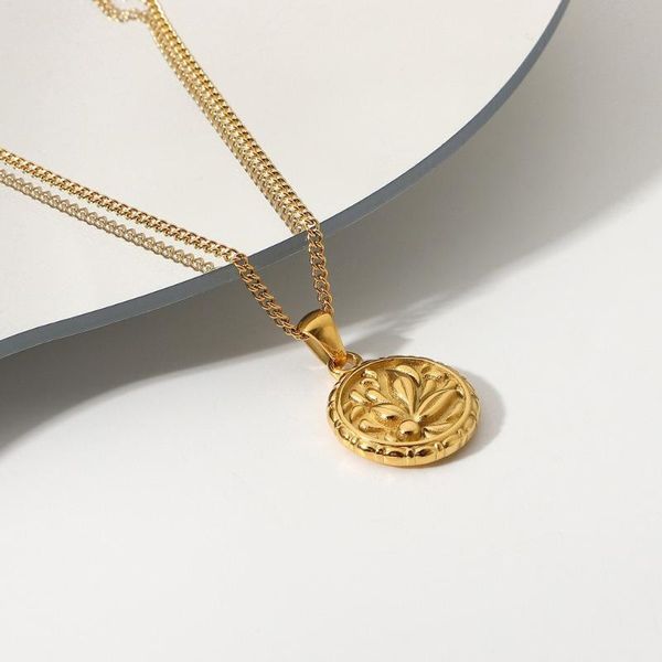 pendant necklaces carved coin necklace for women stainless steel rose flower long chain choker jewelry wholesale, Silver
pendant necklaces carved coin necklace for women stainless steel rose flower long chain choker jewelry wholesale, Silver