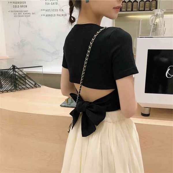 arrival summer korean style women casual short sleeve o-neck t shirt all-matched backless bow design cotton t-shirt w227 210512, White
arrival summer korean style women casual short sleeve o-neck t shirt all-matched backless bow design cotton t-shirt w227 210512, White