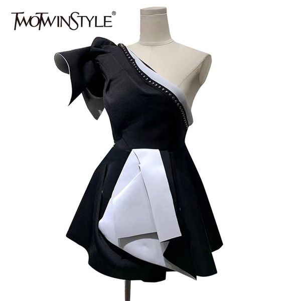 asymmetrical patchwork ruffle dress for women skew collar short sleeve high waist hit color dresses female fashion 210520, Black;gray
asymmetrical patchwork ruffle dress for women skew collar short sleeve high waist hit color dresses female fashion 210520, Black;gray