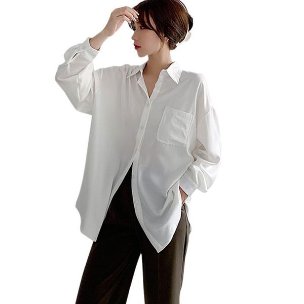 women's blouses & shirts solid pockets temperament loose long sleeve blouse leisure turn down collar button 2021 women clothing, White
women's blouses & shirts solid pockets temperament loose long sleeve blouse leisure turn down collar button 2021 women clothing, White