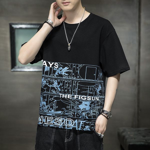 men's t shirts summer short sleeve half 2021 fashion brand ins 5-sleeve casual and versatile clothes, White;black
men's t shirts summer short sleeve half 2021 fashion brand ins 5-sleeve casual and versatile clothes, White;black