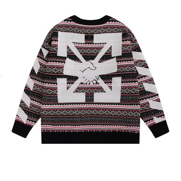 correct version tide brand off style handshake arrstyle os pattern men's and women's knitted sweater, White;black
correct version tide brand off style handshake arrstyle os pattern men's and women's knitted sweater, White;black