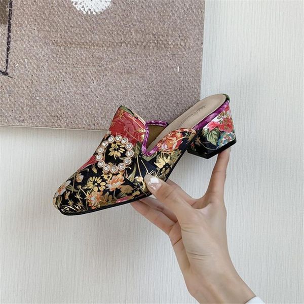 retro square heel women slippers flower embroider summer shoes fashion thick sole slides comfortable girls, Black
retro square heel women slippers flower embroider summer shoes fashion thick sole slides comfortable girls, Black