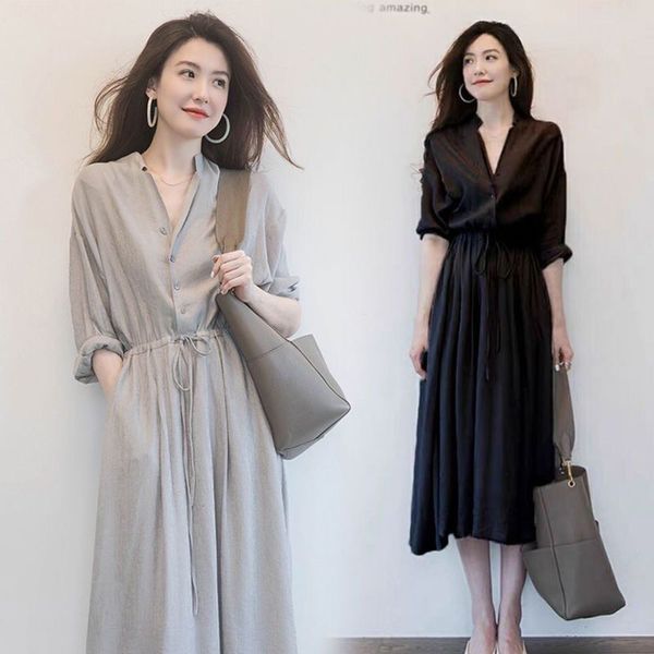 dress female v-neck temperament close waist show thin black casual long skirt high lace up women's wear, Black;gray
dress female v-neck temperament close waist show thin black casual long skirt high lace up women's wear, Black;gray